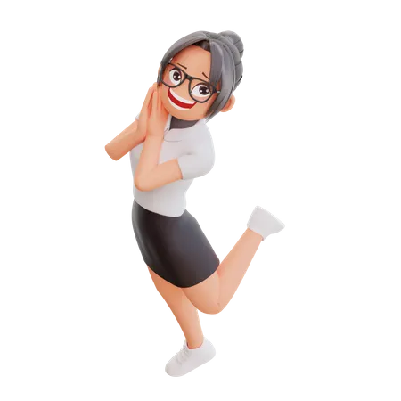 Young Businesswoman Smiling Posing Happy 3 D Cartoon Illustration 3D Illustration