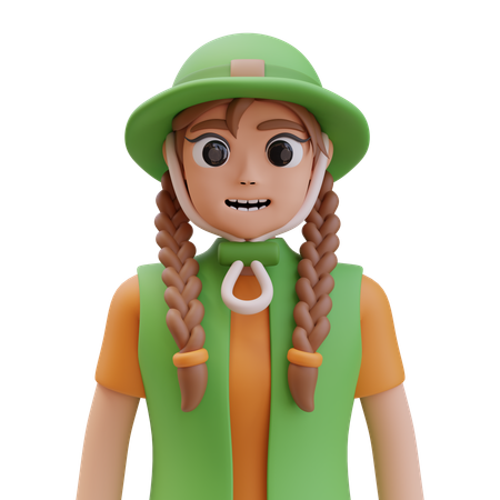 Happy Camper Smiling Girl  3D Illustration