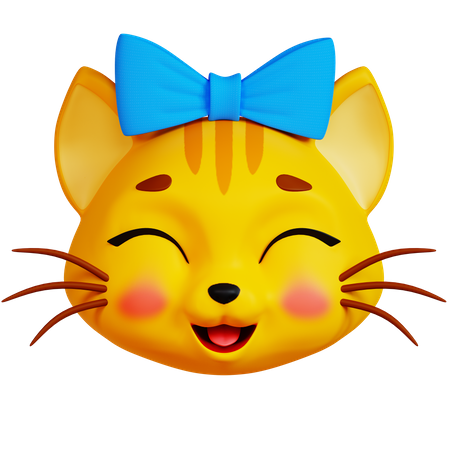 Happy Cat with Ribbon  3D Icon
