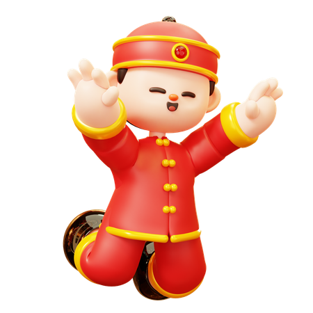 Happy Chinese Boy Jumping  3D Icon