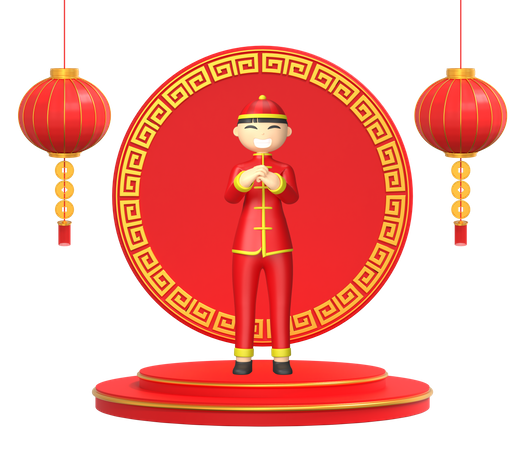 Happy Chinese man  3D Illustration