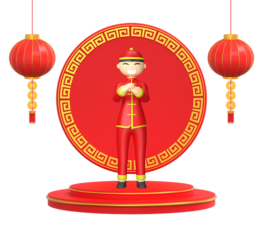 Happy Chinese man 3D Illustration