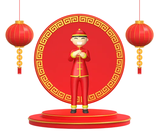 Happy Chinese man 3D Illustration