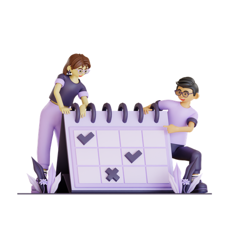 Happy Couple Making Task Schedule  3D Illustration