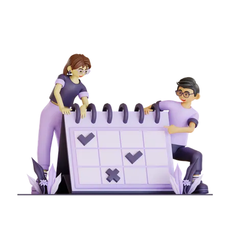 Happy Couple Making Task Schedule  3D Illustration