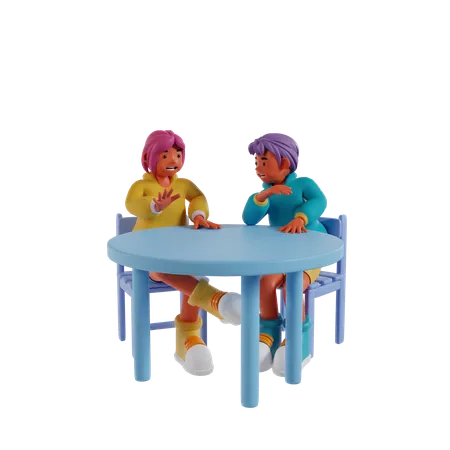 Happy Couple Sitting Together  3D Illustration