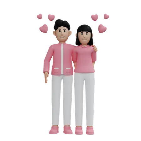 Happy couple standing together 3D Illustration