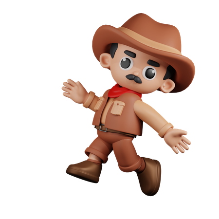 Happy  Cowboy Jumping  3D Illustration