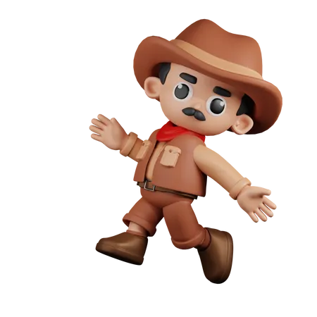 Happy  Cowboy Jumping  3D Illustration