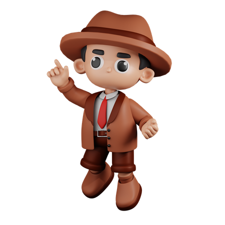 Happy  Detective In Jumping Pose  3D Illustration