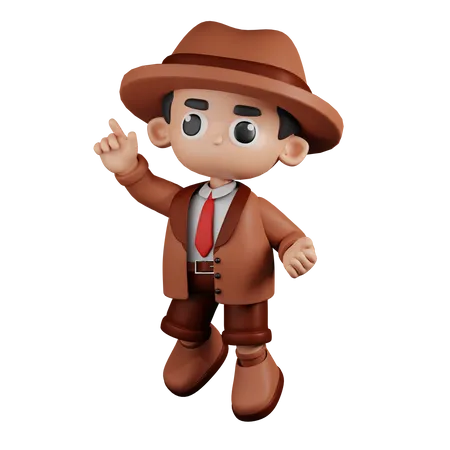 Happy  Detective In Jumping Pose  3D Illustration