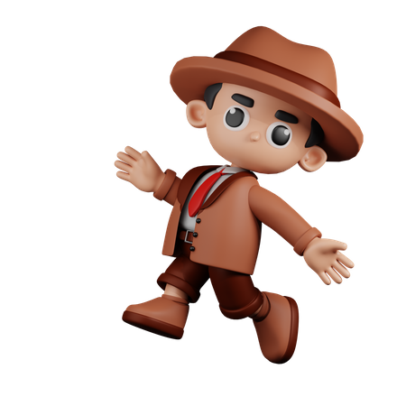 Happy Detective Jumping  3D Illustration