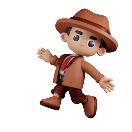 Happy Detective Jumping  3D Illustration