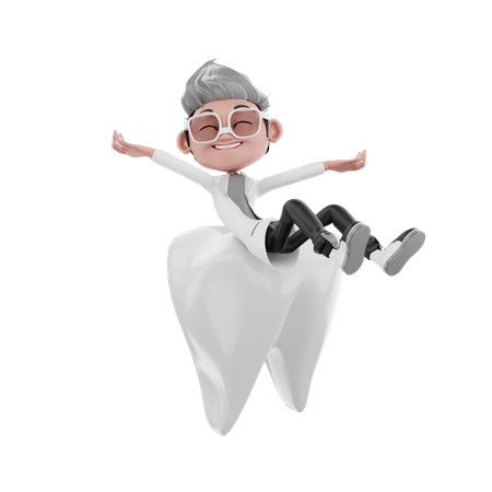 Happy doctor enjoying on tooth  3D Illustration