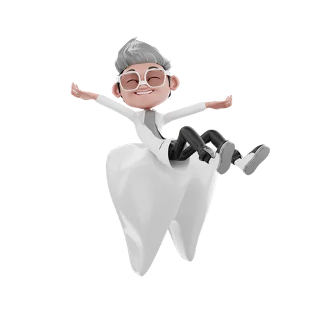 Happy doctor enjoying on tooth  3D Illustration