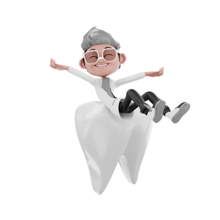 Happy doctor enjoying on tooth 3D Illustration