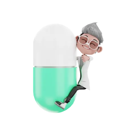 Happy doctor giving hug to medicine  3D Illustration