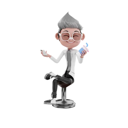 Happy Doctor holding vaccine injection  3D Illustration