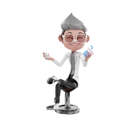 Happy Doctor holding vaccine injection 3D Illustration