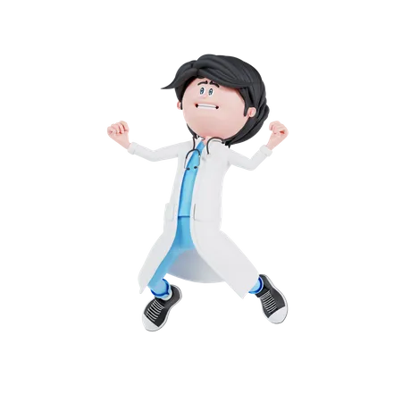 Happy doctor jumping  3D Illustration