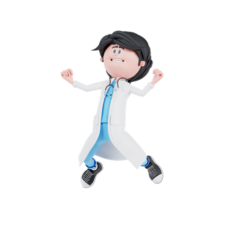 Happy doctor jumping  3D Illustration