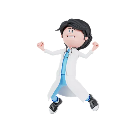 3 D Doctor Happy Pose With Jump 3D Illustration