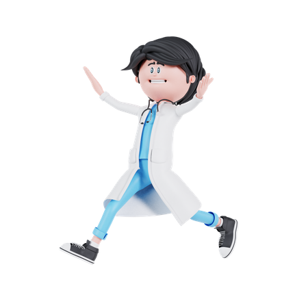 Happy doctor running  3D Illustration