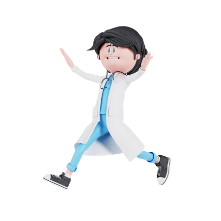 Happy doctor running  3D Illustration