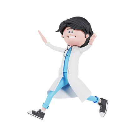 3 D Doctor Happy Pose With Run 3D Illustration