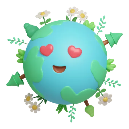 Happy Earth With Heart Eyes Emoji Illustration Eco Global Warming Icons 3 D Illustration 3D Icon
