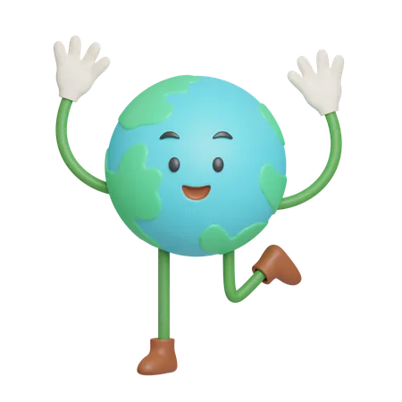 Ecstatic Earth Character Raising Hands Concept Eco Global Warming Icons 3 D Illustration 3D Icon