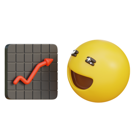 Happy Emoticon Looking At Rising Graph  3D Icon