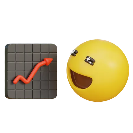 Happy Emoticon Looking At Rising Graph  3D Icon