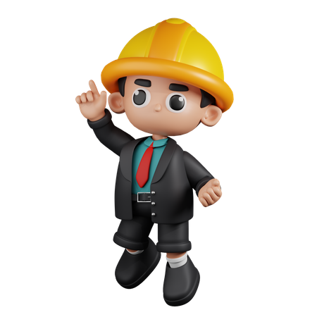 Happy  Engineer  In Jumping Pose  3D Illustration