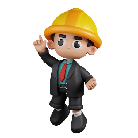 Happy  Engineer  In Jumping Pose  3D Illustration
