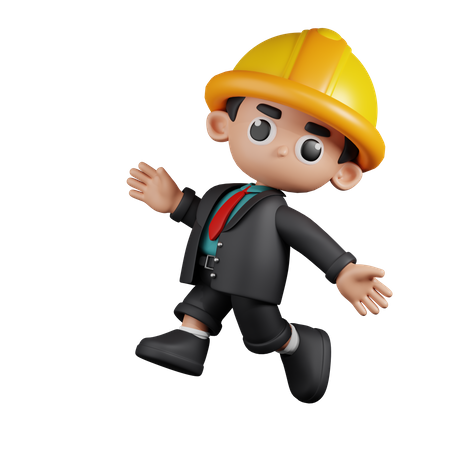 Happy Engineer  Jumping  3D Illustration