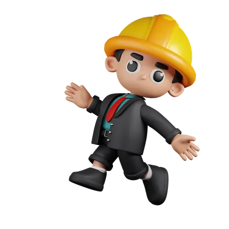 Happy Engineer  Jumping  3D Illustration