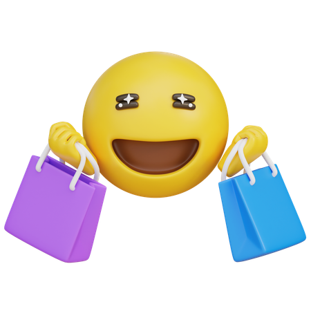 Happy Expression Emoji Holding Shopping Bags Both Hands  3D Icon