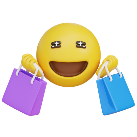 Happy Expression Emoji Holding Shopping Bags Both Hands  3D Icon