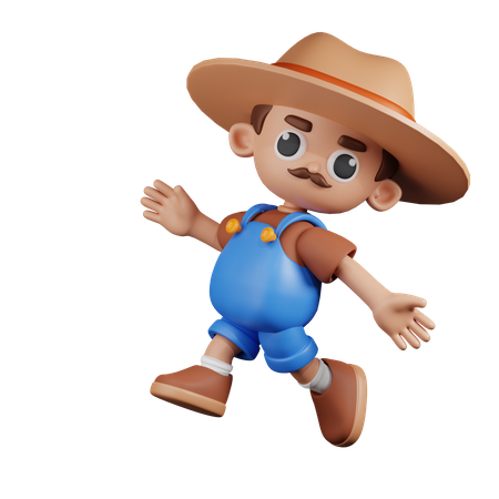 Happy  Farmer Jumping  3D Illustration