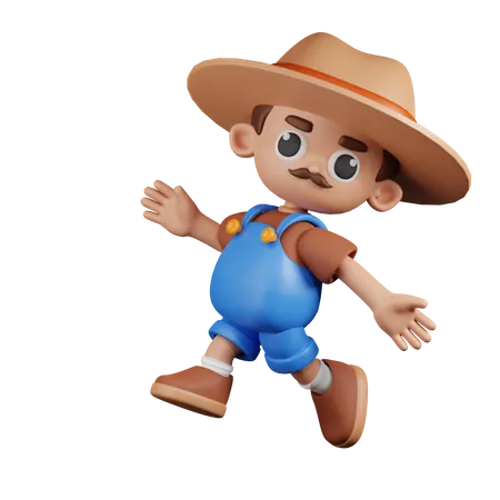 Happy  Farmer Jumping  3D Illustration