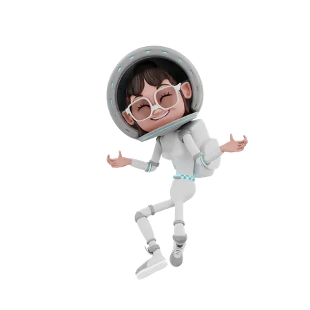 Happy Female Astronaut  3D Illustration
