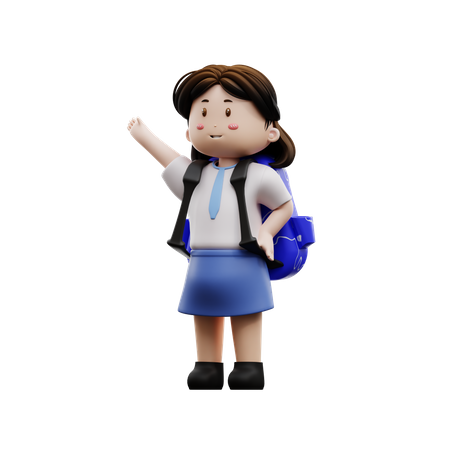 Happy female student raising hand up  3D Illustration