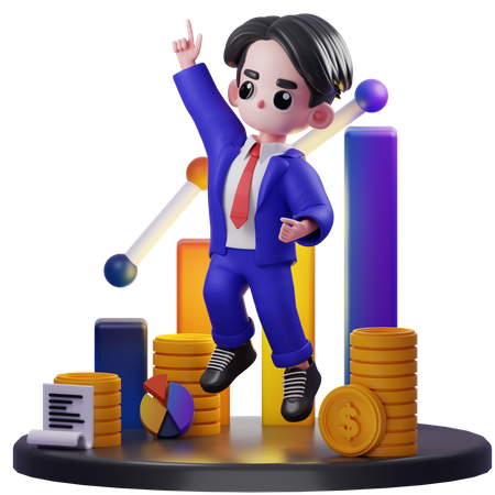 Happy Financial Advisor Jumping  3D Illustration