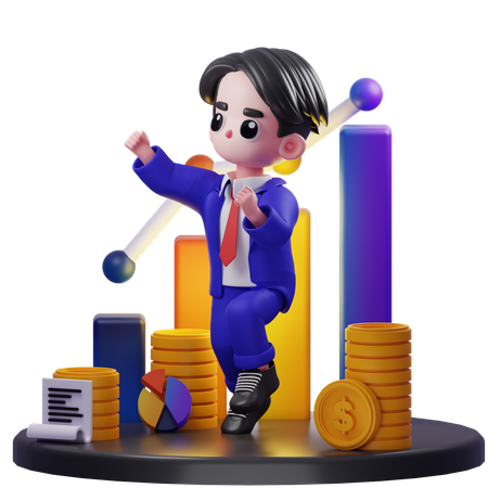 Happy Financial Advisor Jumping  3D Illustration