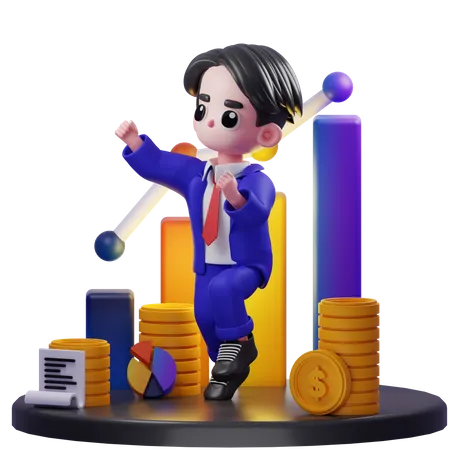 Happy Financial Advisor Jumping  3D Illustration