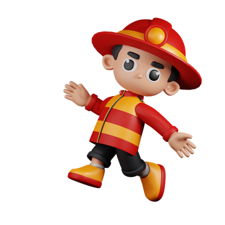 Happy  Fireman Jumping  3D Illustration
