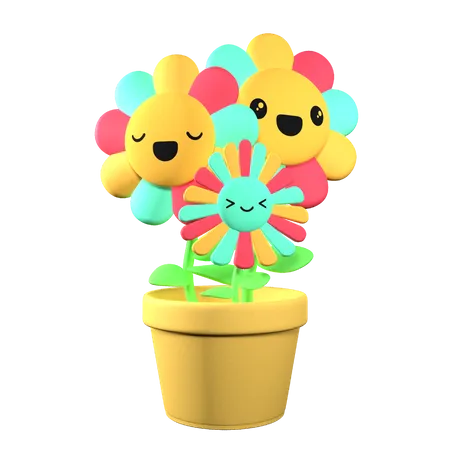 Flowers With Cheerful Facial Expressions 3 D Illustrations 3D Illustration