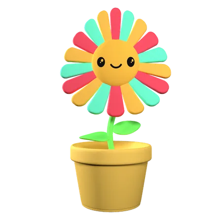 Flowers With Cheerful Facial Expressions 3 D Illustration 3D Illustration