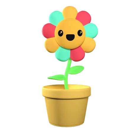 Flowers With Cheerful Facial Expressions 3 D Illustration 3D Illustration